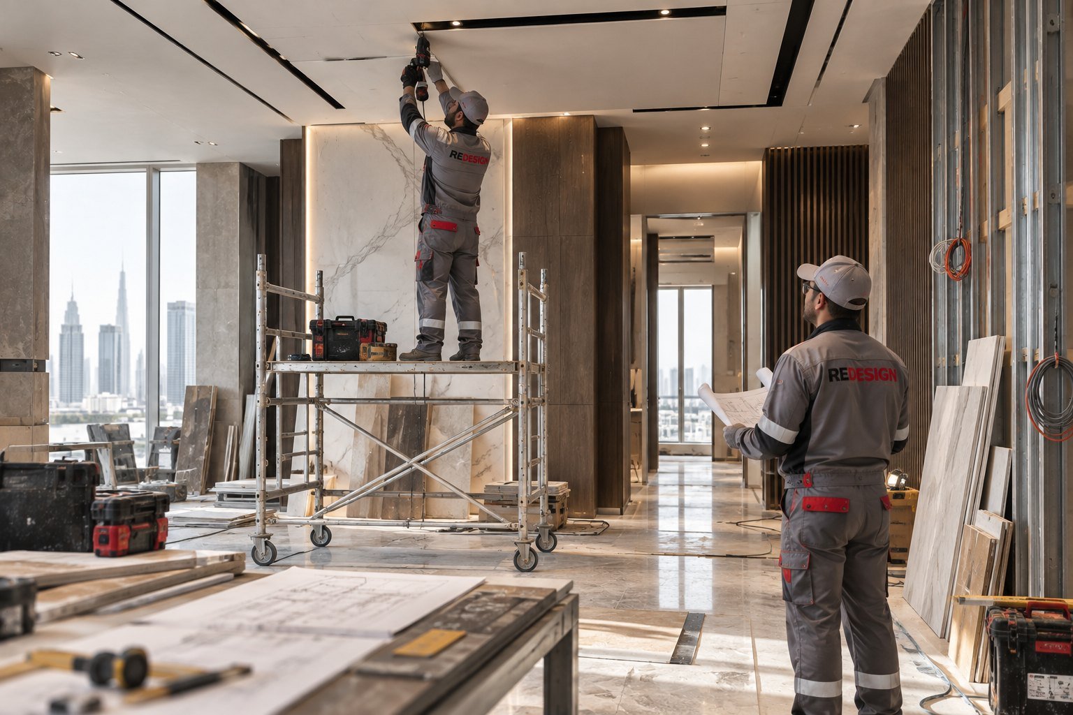 Construction stage of a Dubai fit-out project